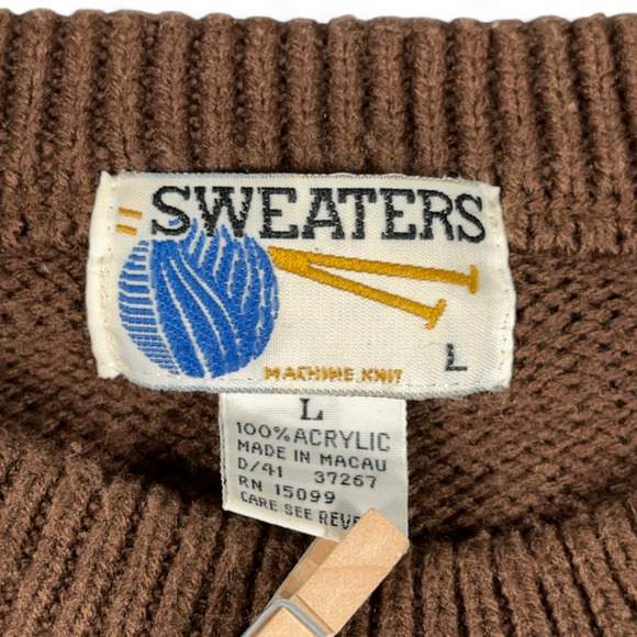 Vintage Kmart Sweater Adult MEDIUM Brown Cable Knit Fisherman Dad Preppy 80s - Picture 4 of 8